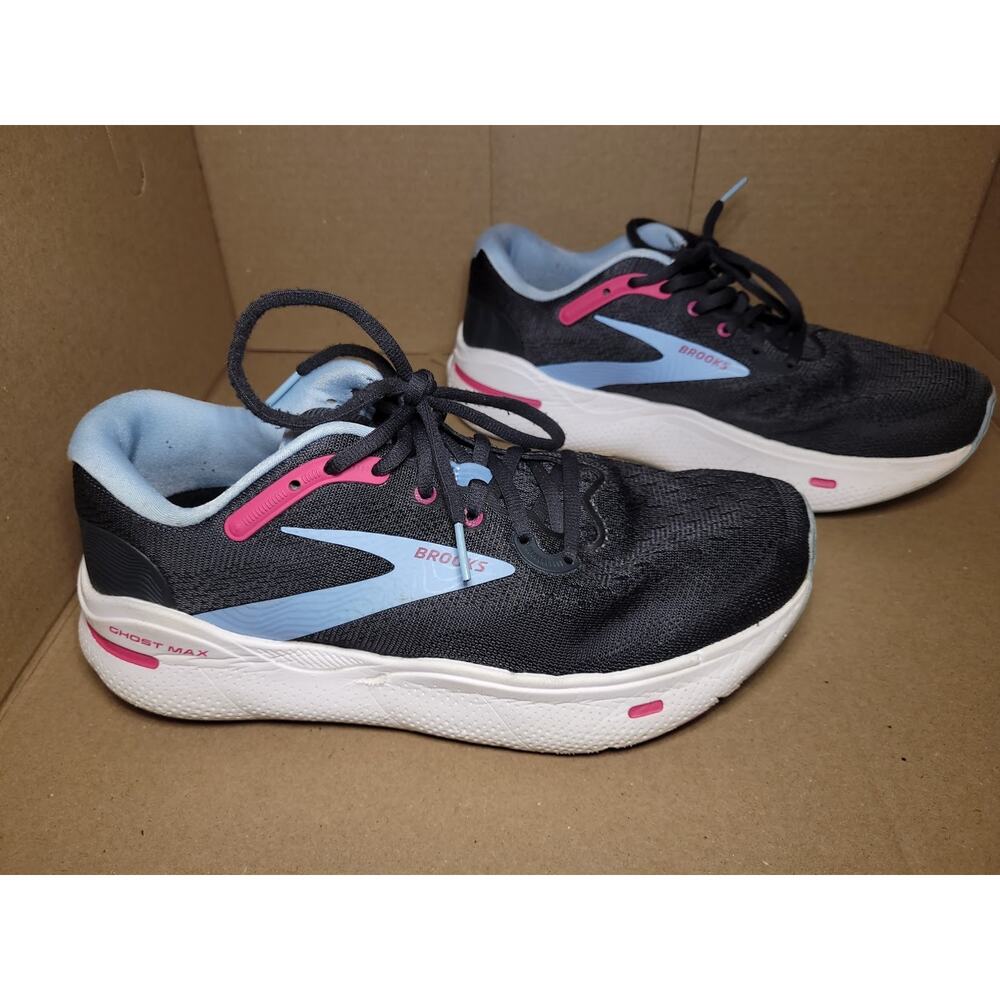 Brooks Ghost Max Womens 9.5 Wide Shoes Ebony Open Air Lilac Rose Road Running
